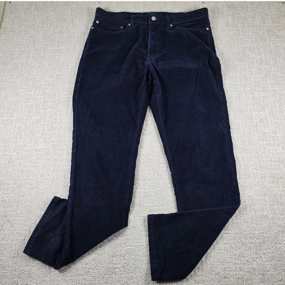 Lands End Mens 36 X 33 Navy Blue Corduroy Straight Fit Stretch Pants Pockets
